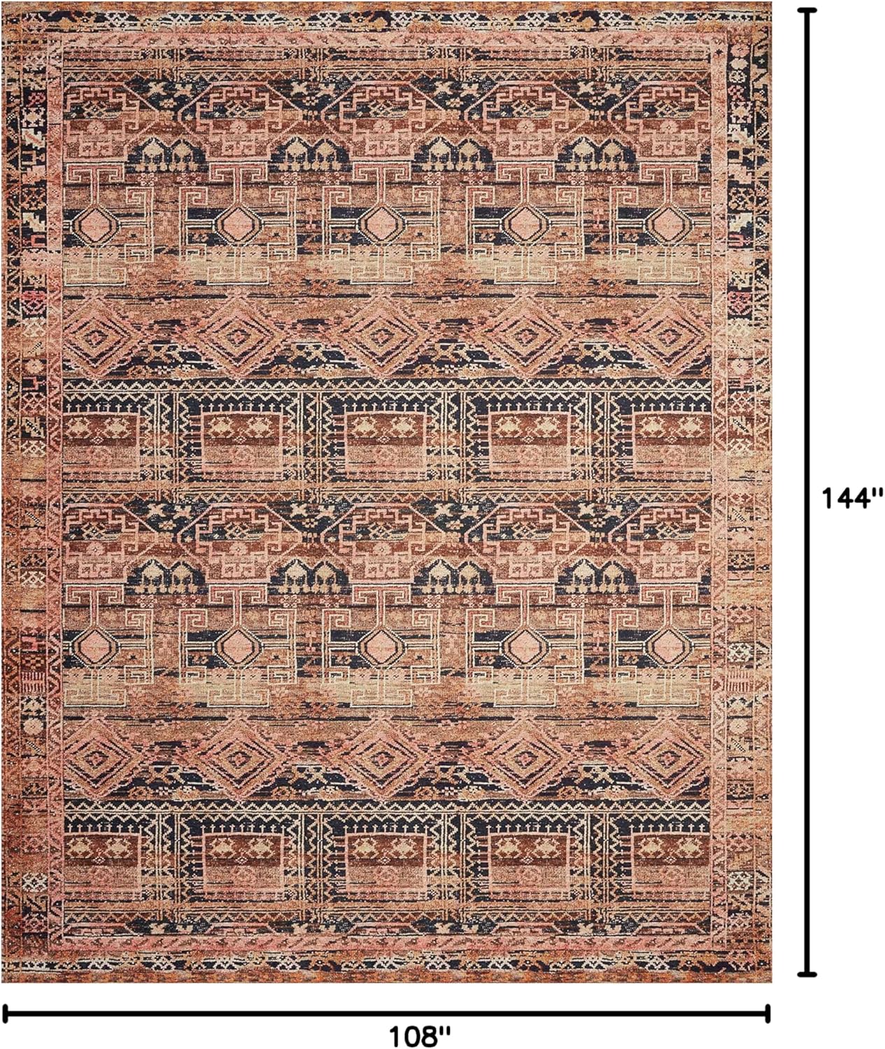 Loloi Layla Collection LAY-14 Mocha/Blush 9'-0" x 12'-0" .13" Thick Area Rug, Soft, Durable, Vintage Inspired, Distressed, Low Pile, Non-Shedding, Easy Clean, Printed, Living Room Rug