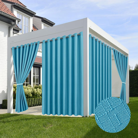 HolidayIdeas 4 Panels Linen Outdoor Curtains for Patio Waterproof Teal Gazebo Privacy Curtains 110" Wide x 95" Long-Indoor/Outdoor Wide Curtains Weatherproof for Pergola, Porch, Backyard, Deck