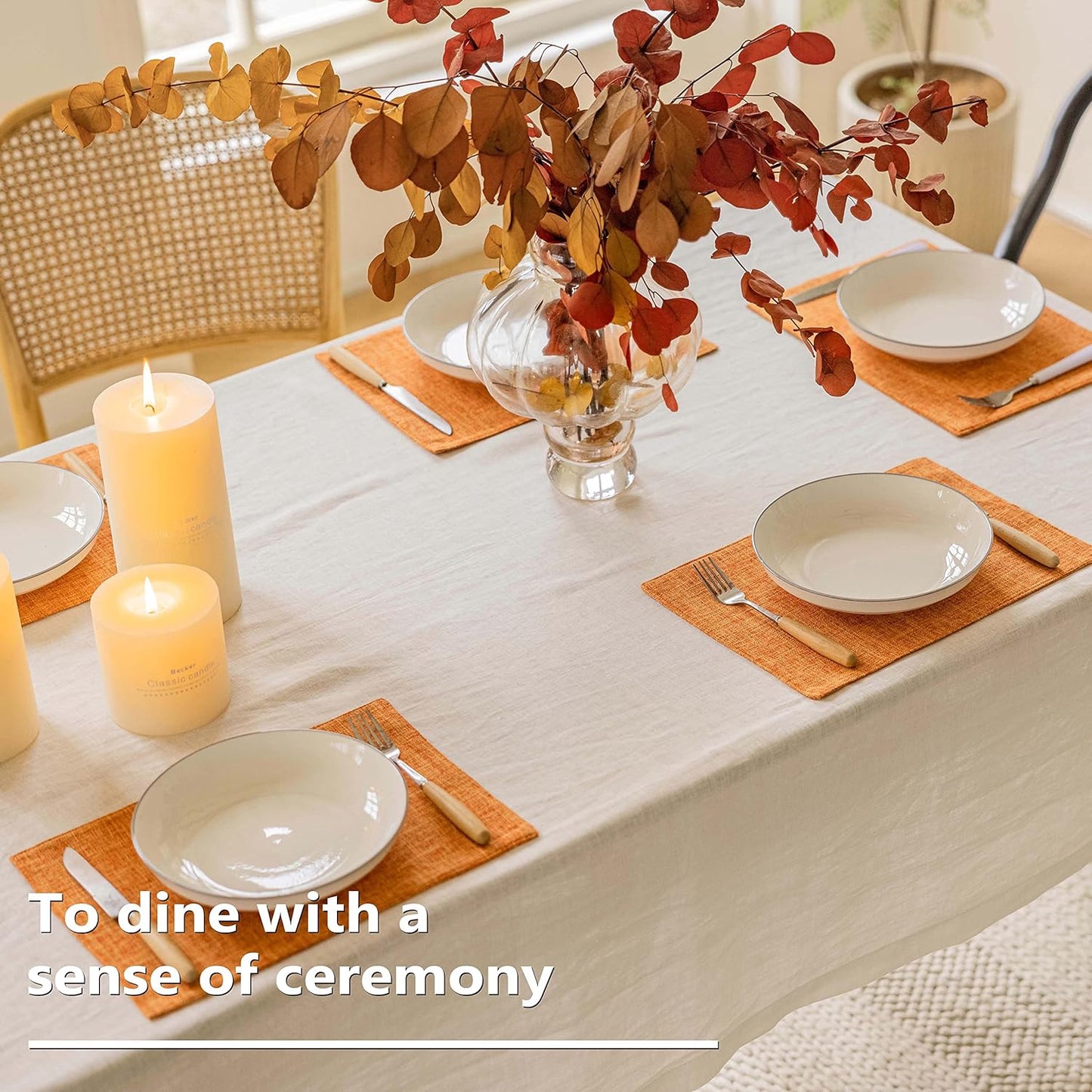 Home Brilliant Cloth Placemats Set of 6 Heat Resistant Dining Table Place Mats for Kitchen Table Fall Party Halloween Decorations Decor, 13 x 19 inches, Orange