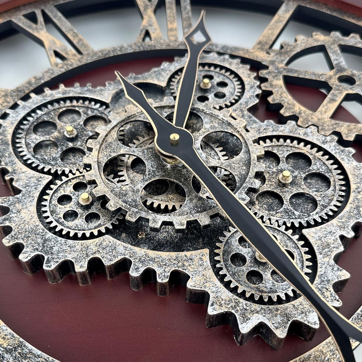 HOIBAI Farmhouse Vintage Industrial Oversized Wall Clock - 24 in (60cm) Moving Gear Wall Clock for Living Room Decor