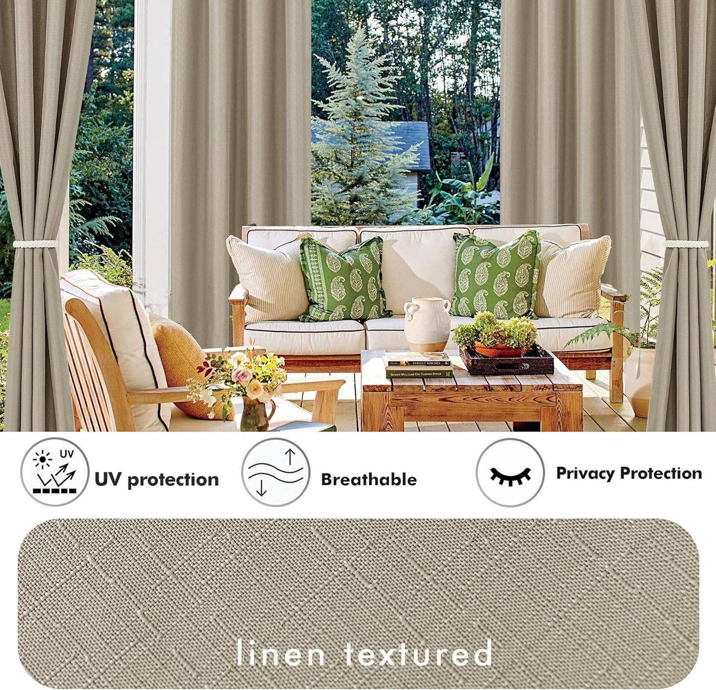 HolidayIdeas 2 Panels Linen Outdoor Curtains for Patio Waterproof Taupe Curtains 84 inch Length-Indoor Outside Curtains Weatherproof, Privacy for Pergola, Porch, Cabana, Gazebo 54" Wide x 84" Long