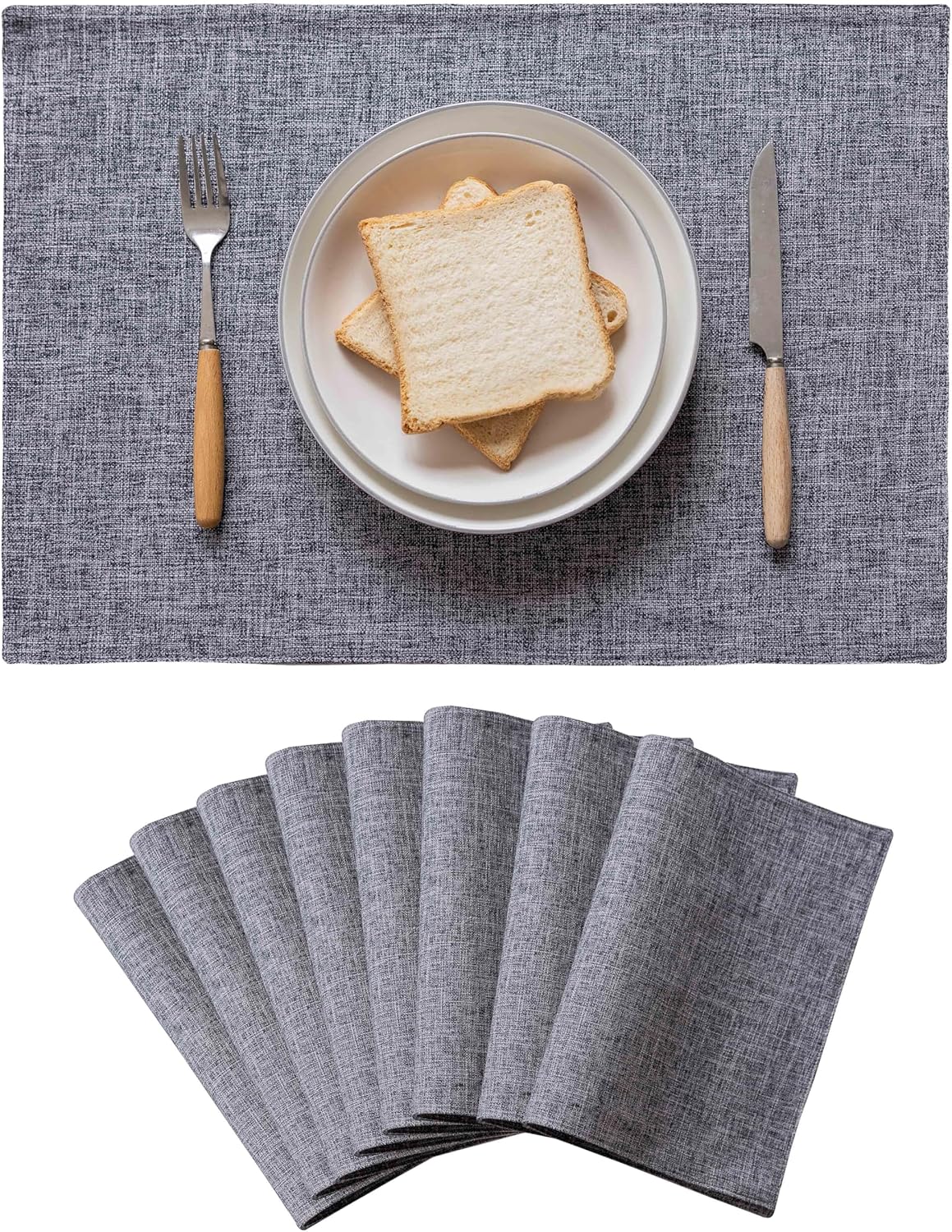 Home Brilliant Linen Placemats Set of 8 Heat Resistant Washable Placemats for Parties Buffet Dinner, 13 x 19 inches, Ash Grey