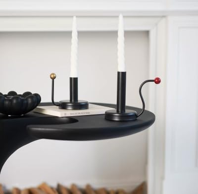 Black Iron Taper Candle Holder，Vintage Candlestick Holder Candlelight Stand for Farmhouse Decor Table Decoration (Black-Red)