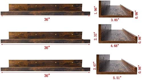 Giftgarden 36 Inch Large Floating Shelves for Wall Set of 3, Rustic Picture Ledge Wall Shelf for Bedroom Kitchen Bathroom Living Room Nursery Display, 3 Different Sizes