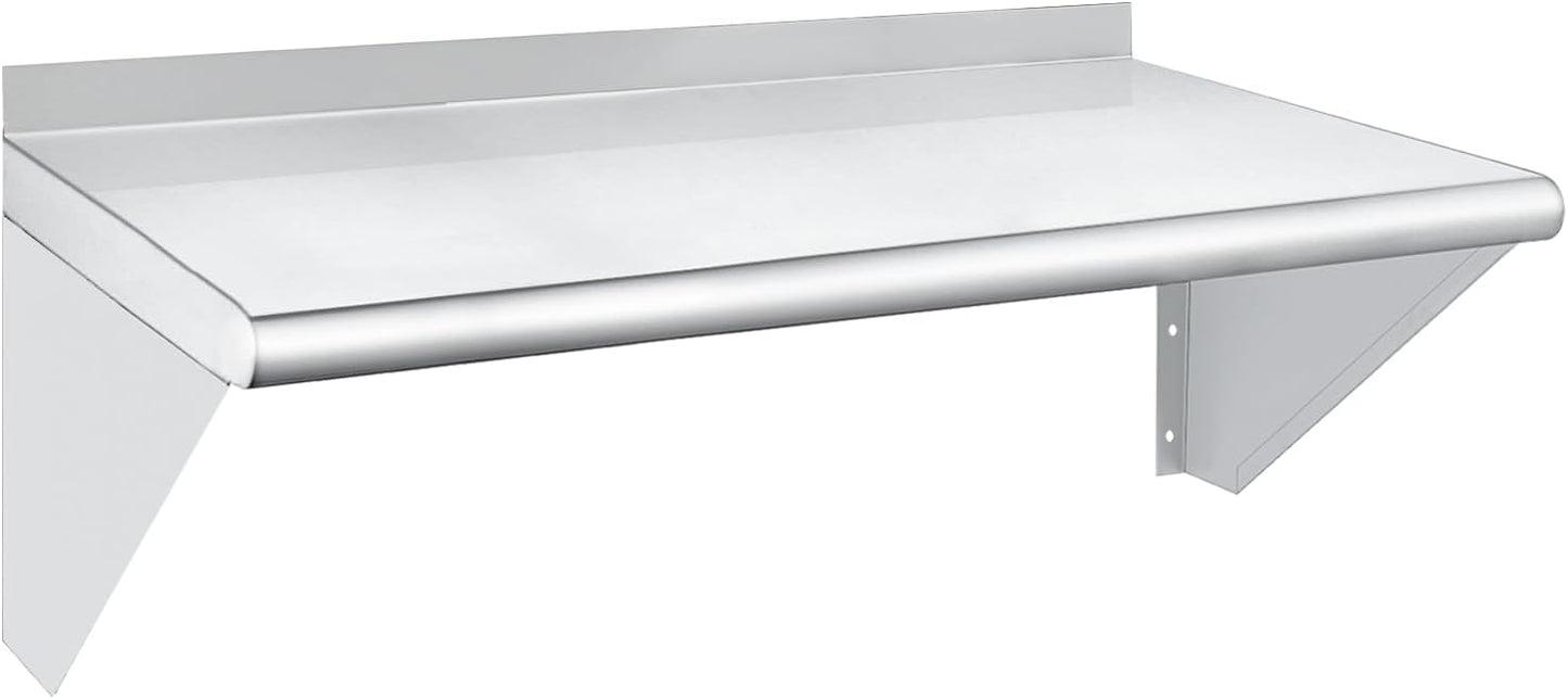 HARDURA Stainless Steel Shelf 14" x 24", 240lb Commercial Shelves Wall Mount Metal Shelving with Backsplash and Brackets for Kitchen, Restaurant, Laundry Room and Home