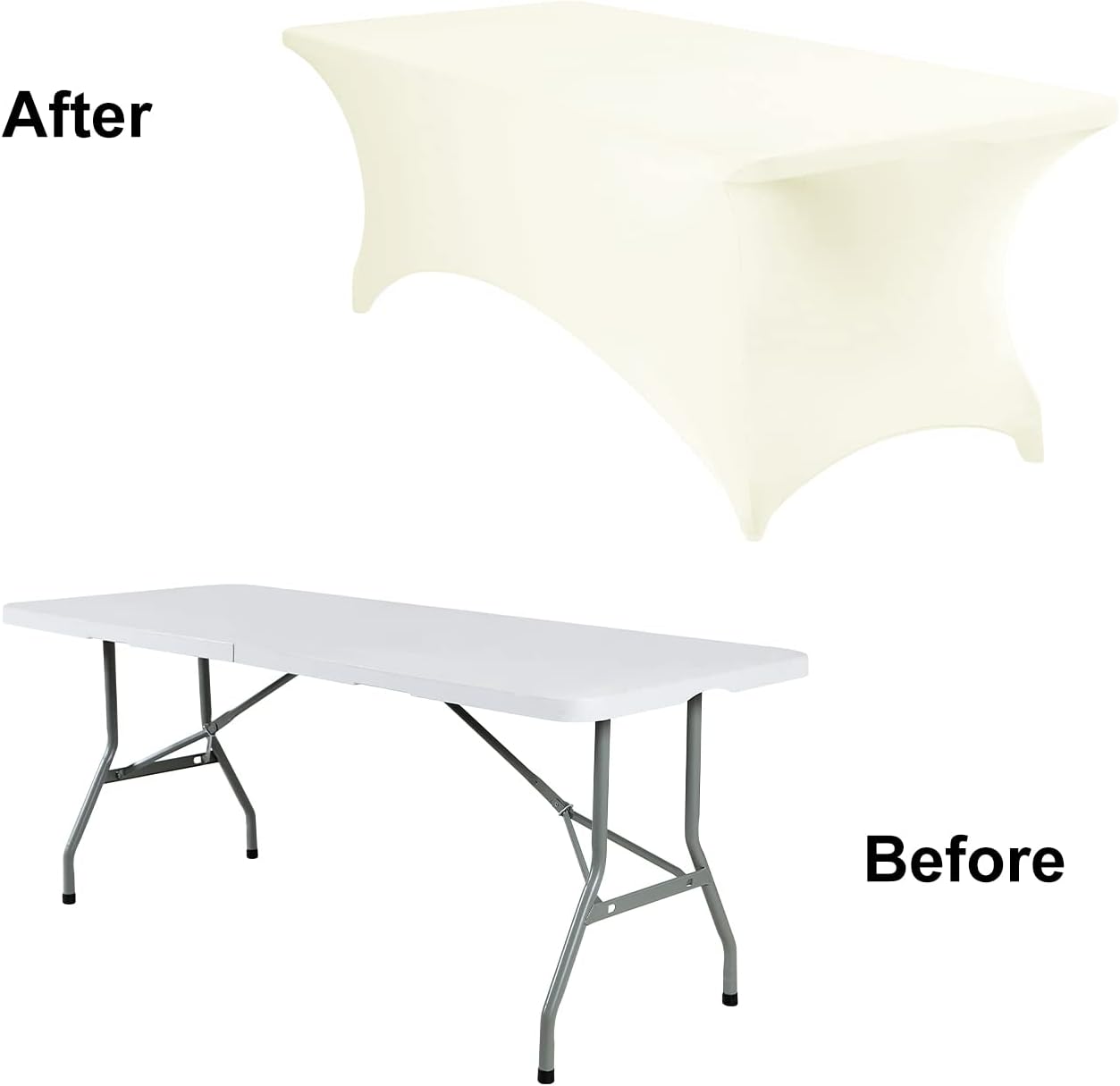 2Pack Spandex Waterproof Table Covers 8ft，Spandex 8ft Waterproof Table Cover for Party,Wedding, Banquet, and Events(Ivory)