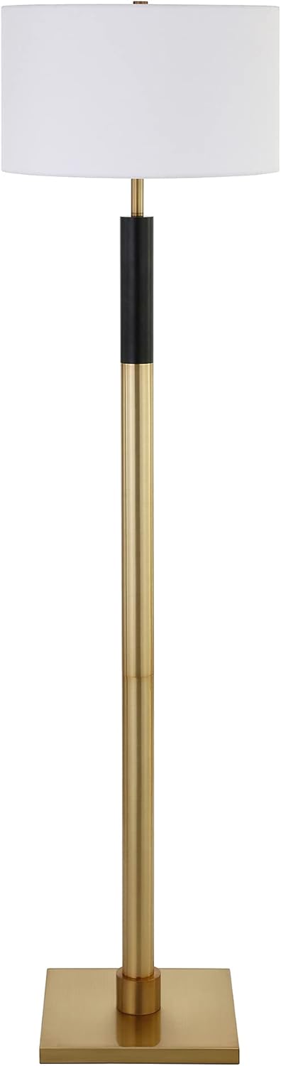 Henn&Hart Two-Tone Floor Lamp with Fabric Shade in Brass/Black/White, for Home, Living Room, Bedroom, Entertainment Room, Office, Kitchen, Dining