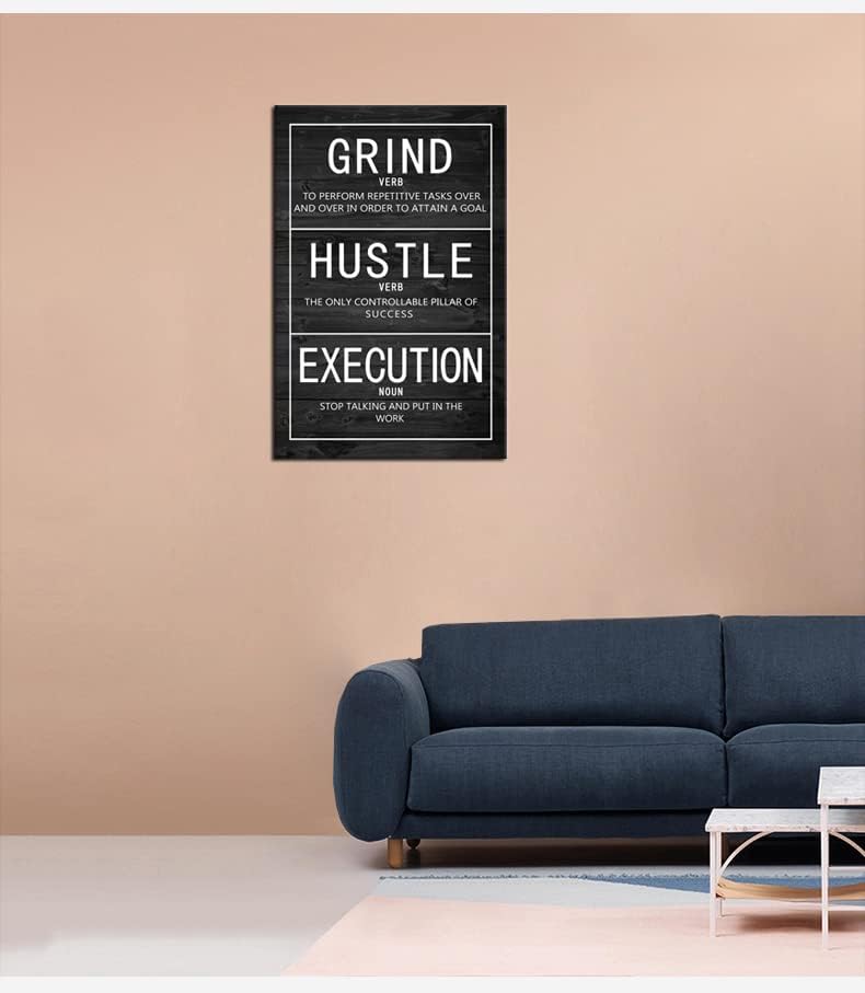 Grind Verb Hustle Verb Execution Noun Inspirational Canvas Painting Wall Art Motivational Poster Prints Artwork Pictures for Home Decor Office Framed Ready to Hang [24''W x 36''H]
