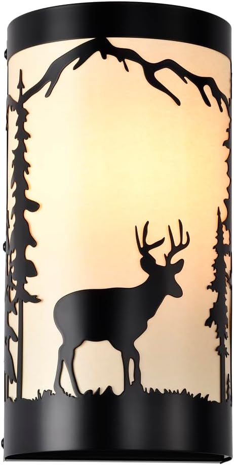 Wall Light Fixtures,Deer Cream White Parchment Rustic Wall Sconces,Farmhouse E26 Base Wall Sconce Light,Industrial Metal Black Sconce,Wall Lamps for Bedroom,Living Room,Hallway,Stairway