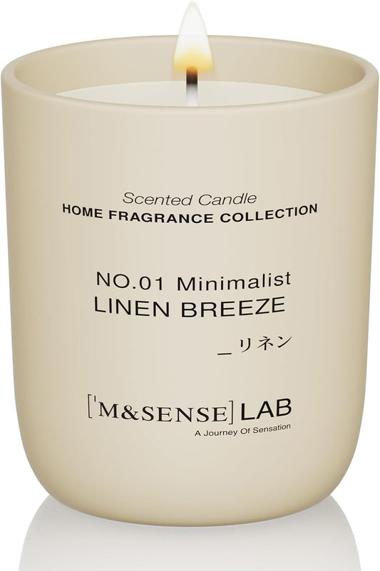 M&SENSE Natural Soy Candle| Linen Breeze | 5.3 oz | Minimalist Scented Candle for Relaxation, Gifting, Home Décor | for Bedroom, Office, Party Small