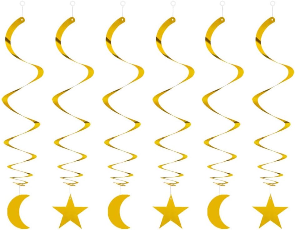 Party Star Moon Swirl Decorations, Gold Ceiling Hanging Swirl Decorations with Star Moon, Whirls Decorations for Birthday | Wedding | Anniversary Party Supplies, Pack of 30