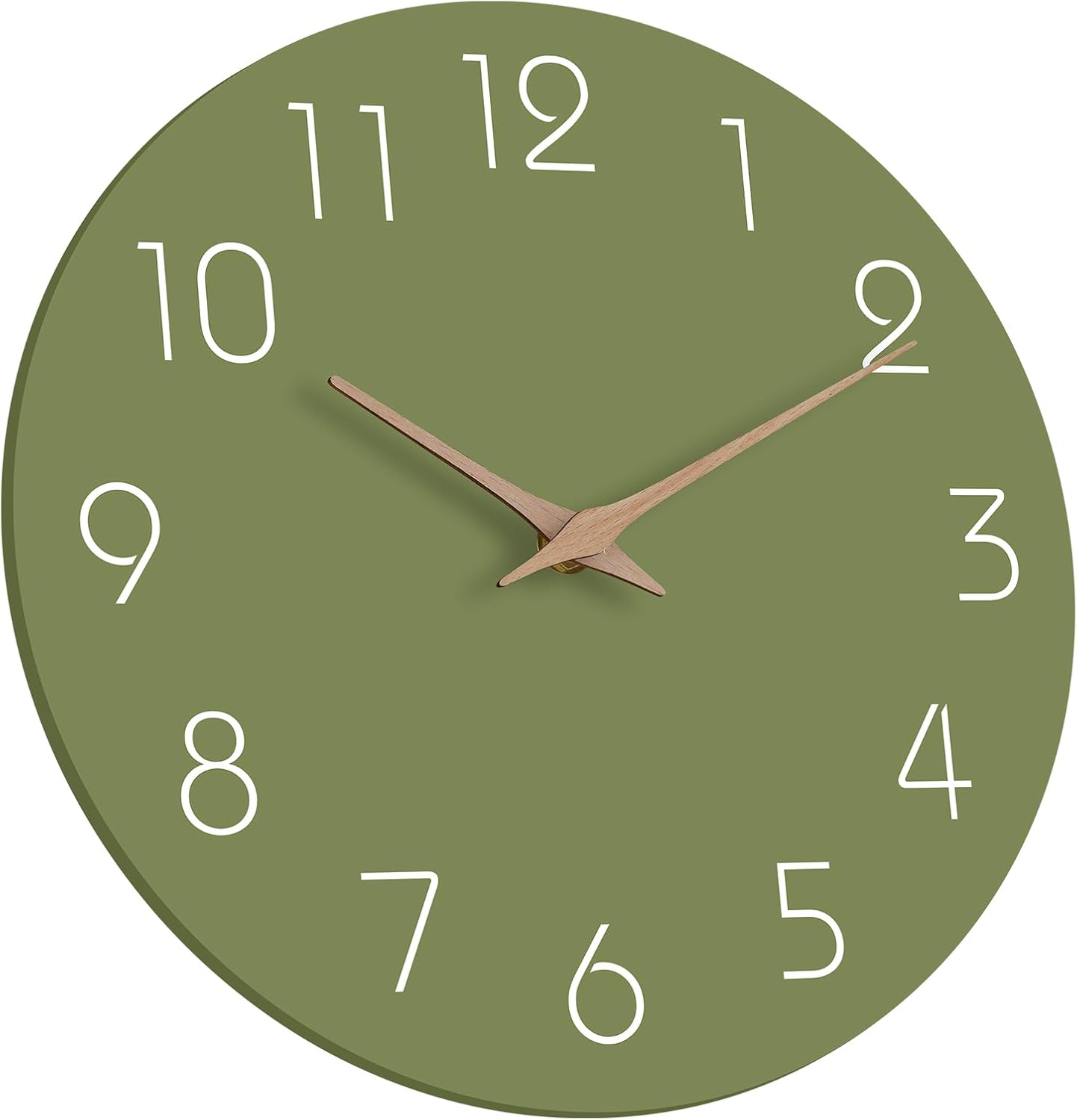 Mosewa Modern Wall Clock Silent Non Ticking 12 Inch Olive Green Battery Operated Simple Minimalist for Living Room Office Bedrooms Kitchen Home Decor