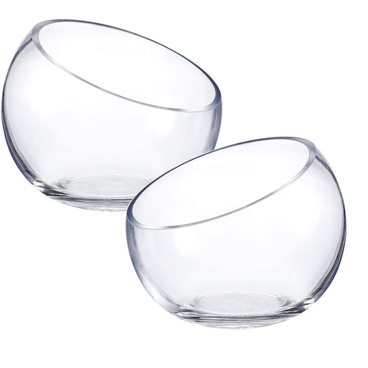 WHOLE HOUSEWARES | Slant Cut Bowl Glass Vase, Width 6.3", Height 5", Clear Terrarium Jar, Candy Jar, Fruit Jar, Floral Container for Wedding Party Event, Home Office Decor, 1 Piece