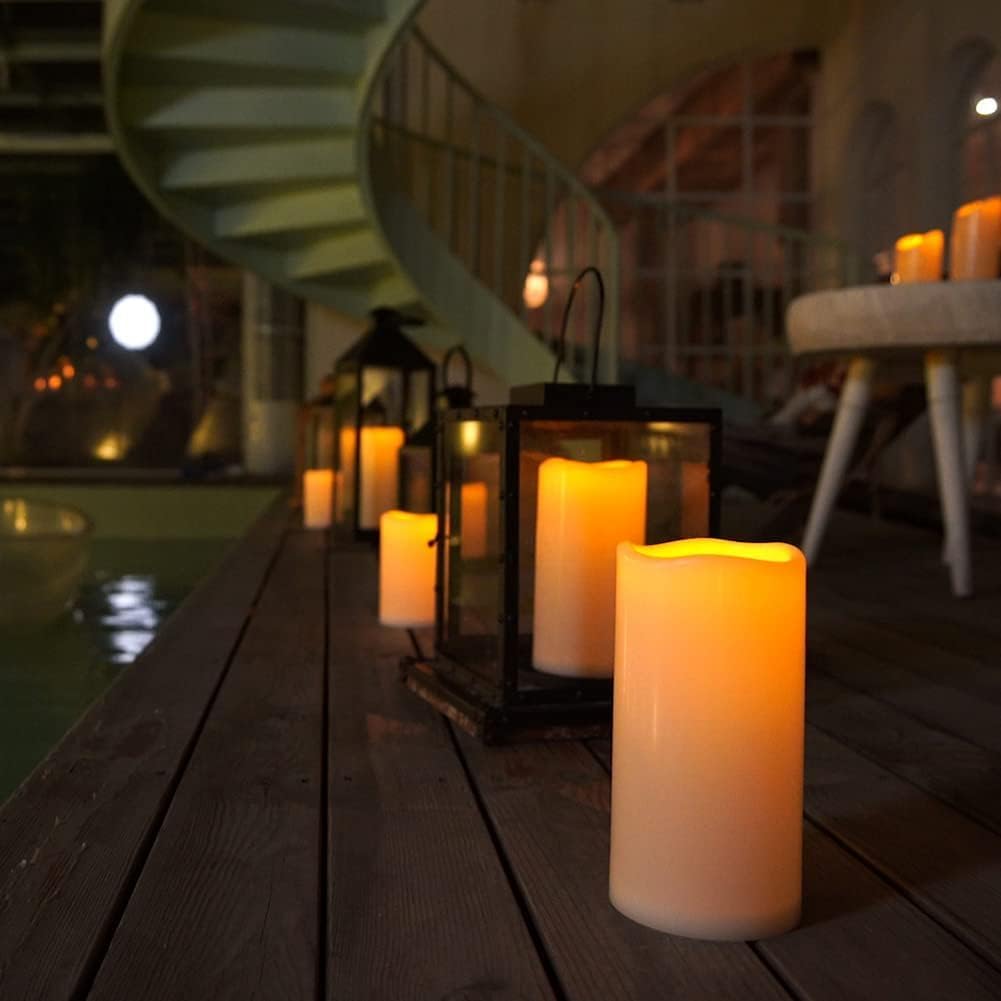 Homemory 6" x 4" Large Waterproof Outdoor Flameless Candles with Remote Control and Timer, Battery Operated Flickering LED Pillar Candles for Indoor Outdoor Lanterns, Porch, Long Lasting, Set of 4