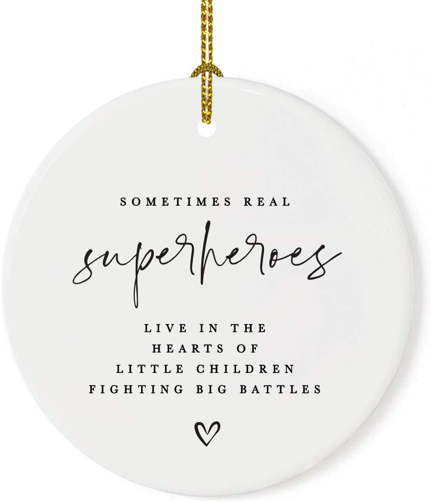 Andaz Press Round Ceramic Porcelain Christmas Tree Ornament for Teacher Thank You Gift, Sometimes Real Live in The Heart of Little Children Fighting Big Battle, Heart Graphic, 1-Pack Autism Therapist