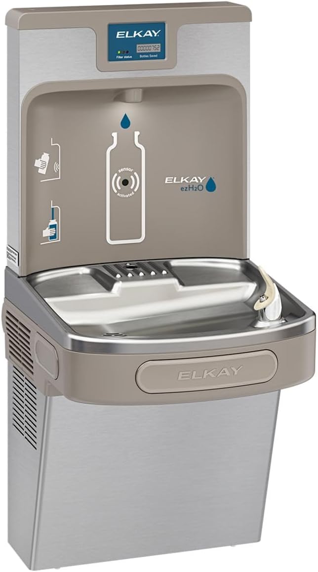 Elkay LZS8WS ezH2O Wall Mounted Drinking Fountain with Hands Free Bottle Filling Station and Water Cooler - Stainless Steel