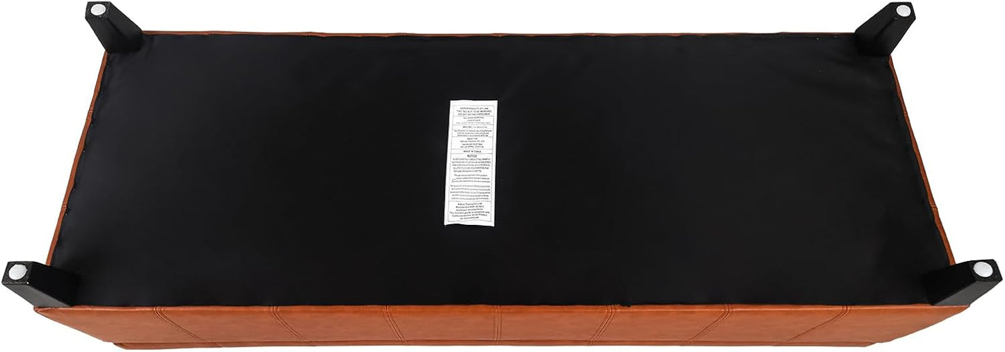 Joveco 51 Inch Storage Ottoman Bench,Tufted Leather Storage Bench for Bedroom (51”,Dark Orange)