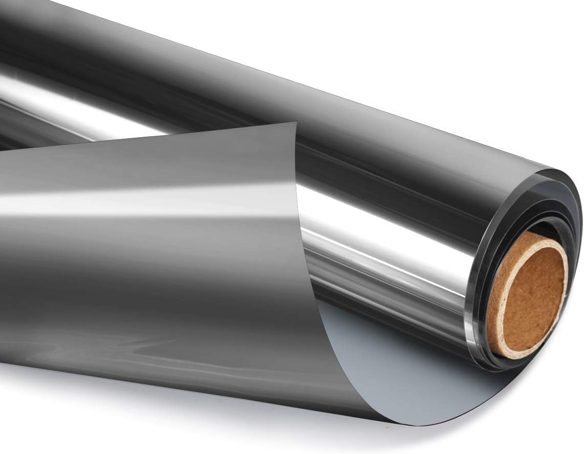 HIDBEA One Way Privacy Window Film, Daytime Mirror Reflective Heat Control UV Sun Blocking Non-Adhesive Static Cling Window Tint for Home and Office(Black-Silver, 55.1 Inch x 6.5 Feet)