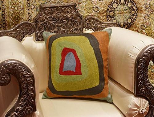 Kandinsky Abstract Pillow Cover - Colorful Modern Throw Pillowcase Chair Cushion Contemporary Farmhouse Sofa Pillowsham Handembroidered Wool Size 18x18