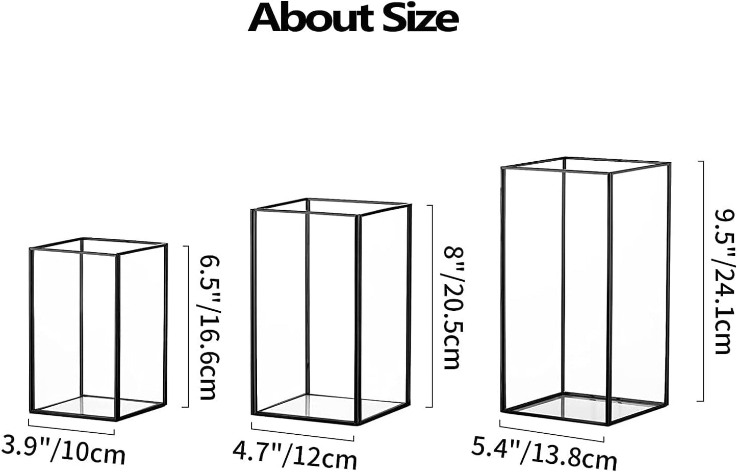 Hewory Glass Hurricane Candle Holder Set of 6, Black Large Hurricane Centerpiece for Table, Tall Floor Square Pillar Candle Holders Lantern Set for Wedding, Anniversary, Party, Fireplace, Dining Room