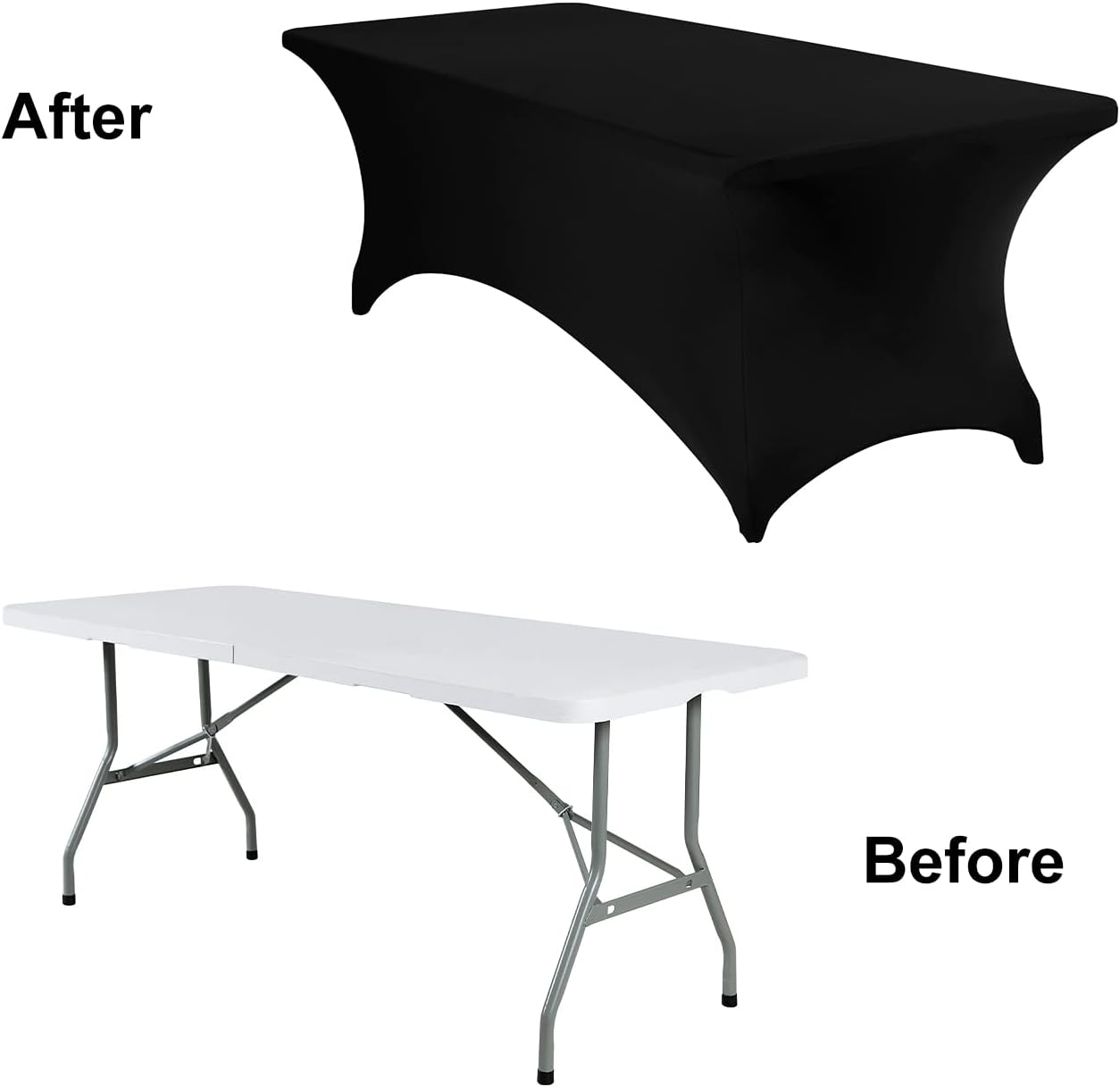 4Pack Spandex Waterproof Table Covers 8ft，Spandex 8ft Waterproof Table Cover for Party,Wedding, Banquet, and Events(Black)