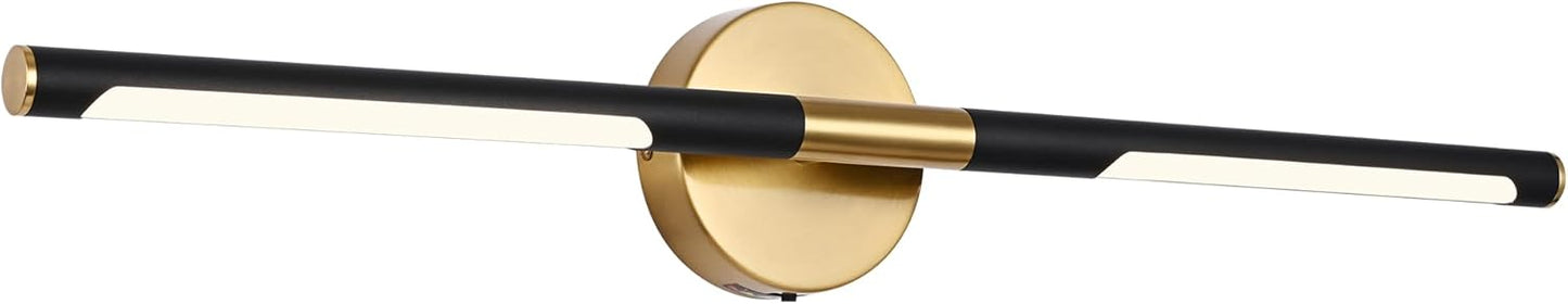 BONLICHT Bathroom Light Fixtures Over Mirror 24 Inch, 12W 350°Rotatable Dimmable 2700-5500K LED Wall Vanity Light Bar Black and Brushed Brass Modern Bathroom Vanity Lights picture and display lighting