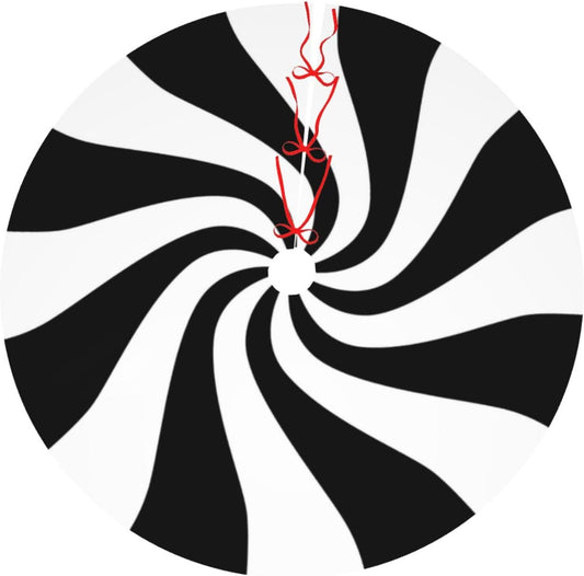 48" Black and White Peppermint Candy Christmas Tree Skirt, Tree Mat Base Cover for Xmas Festive Holiday Party Decoration Ornaments