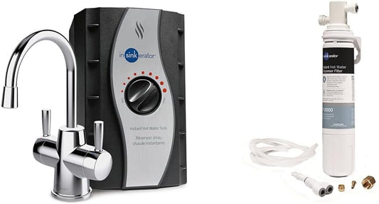 InSinkErator Stainless Steel Tank, HC250C-SS HOT250 System, 2-Handle Drinking Faucet in Chrome & F-2000S Premium Under Sink Water Filtration System for Instant Hot and Cold Water Dispe