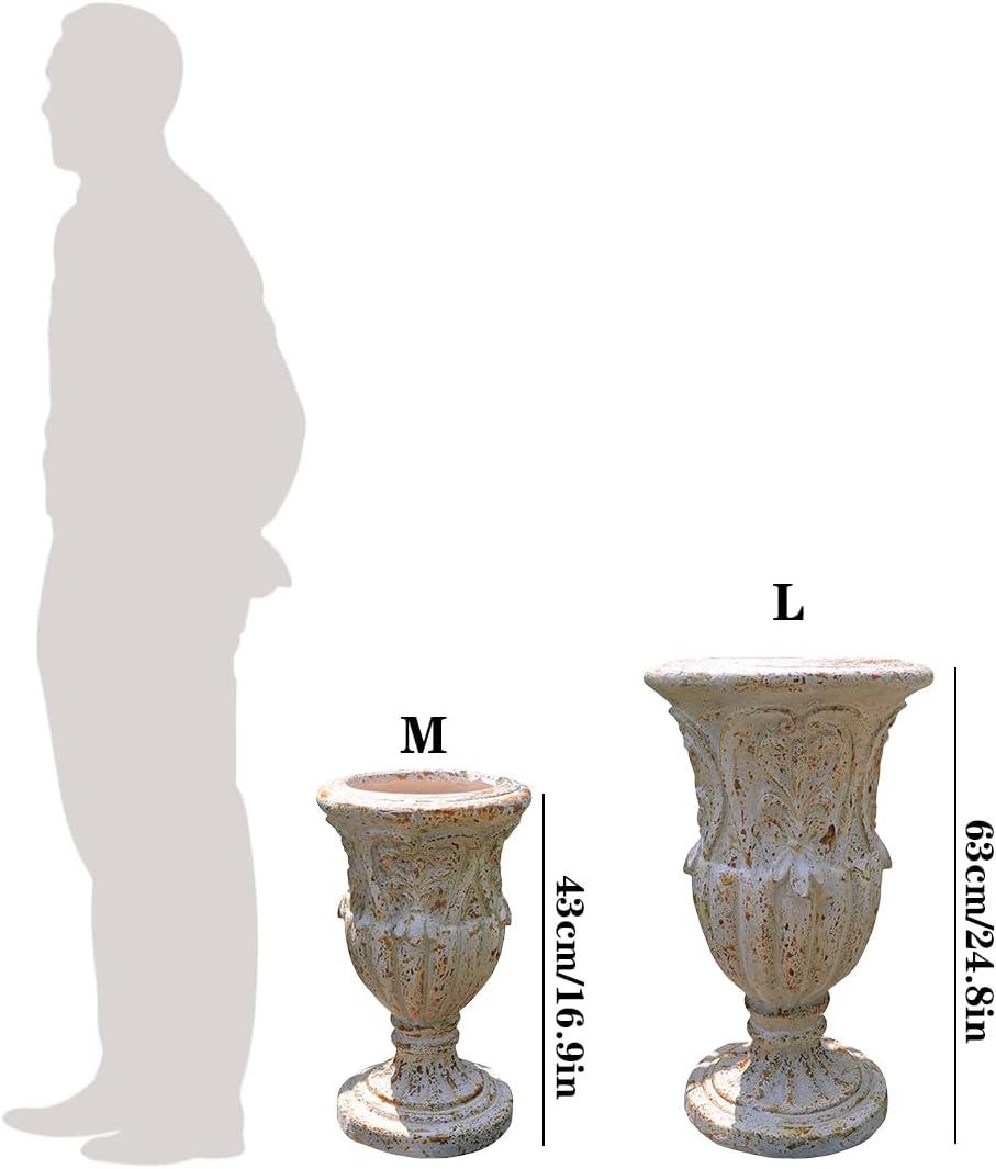 Vintage European Giant Garden Urn Planter, Decorative Cement and Fiber Flower Pot, Make Rust Finished, Wrap Foam Safely Delivered from Local Warehouse (Vintage, Large)