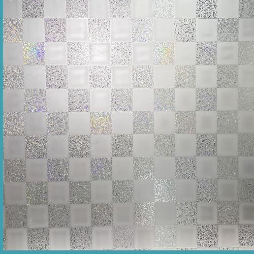 Window Film Privacy Day and Night with Installation Tools, Static Cling Glass Film Ideal for Home Shower Office Glass Door (White, 17.5X196.9 Inch)