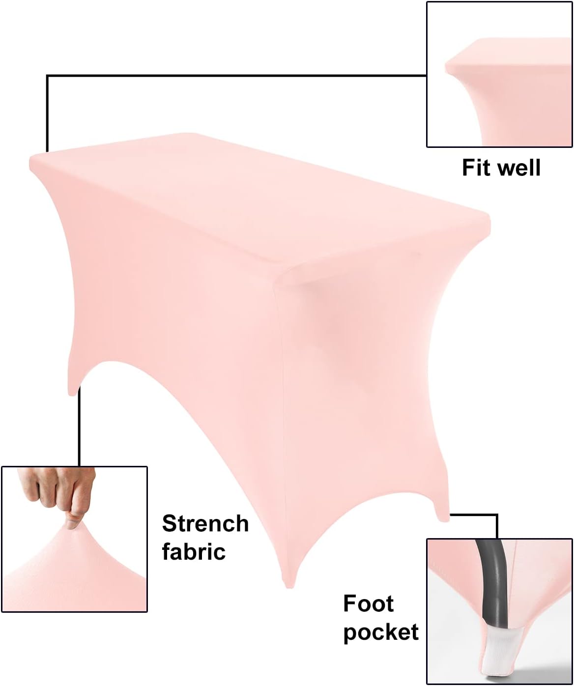 4Pack Spandex Waterproof Table Covers 4ft，Spandex 4ft Waterproof Table Cover for Party,Wedding, Banquet, and Events(Blush Pink)