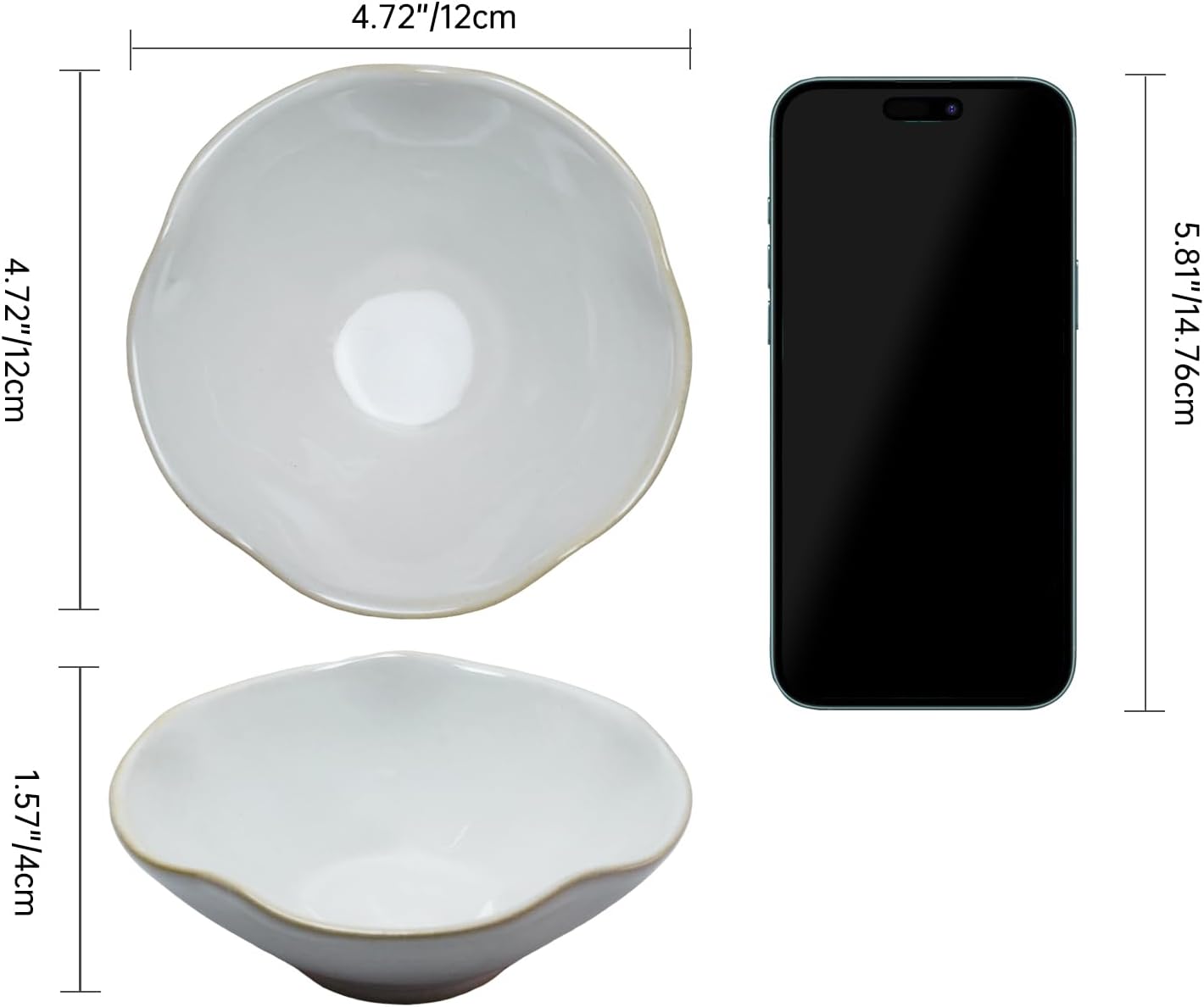 4.72" Small Decorative Bowl, Ceramic White Key Bowl for Entryway Table, Jewelry Dish, Trinket Holder, Potpourri Bowl, Vintage Home Decor with Unique Irregular Rim (White)