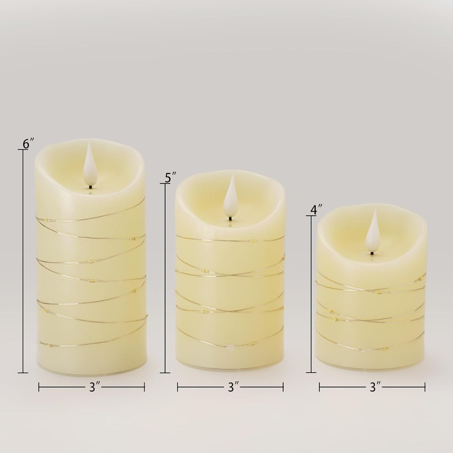 Homemory Flameless Candles with String Lights, 3 Pack Embedded Fairy String Lights LED Candles, Electric Flickering Candles with Remote Control and Timer, Real Wax, Ivory White