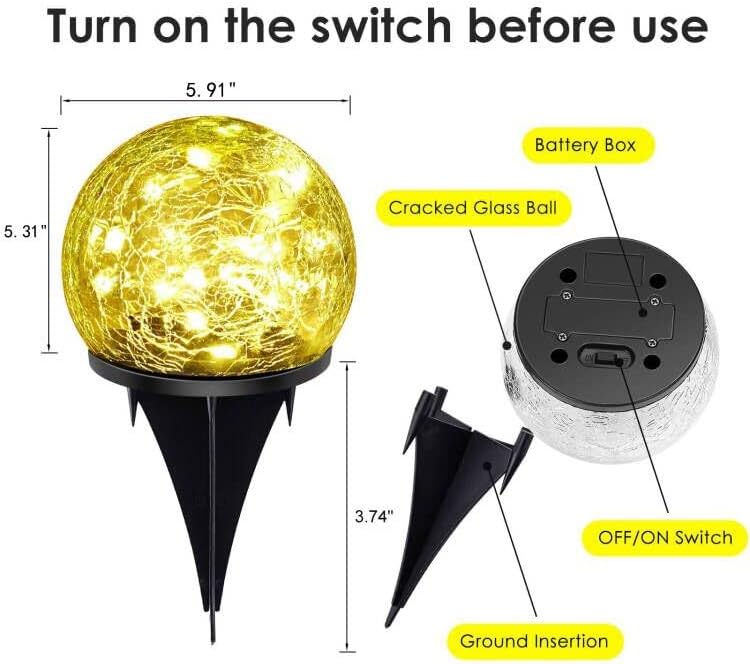 Solar Garden Lights, 2 Pack 80 LED Cracked Glass Solar Globe Lights Outdoor Decoration, Upgraded Waterproof Warm White Ball Lights for Yard Pathway Patio Lawn Christmas Outside Decor, 5.9"