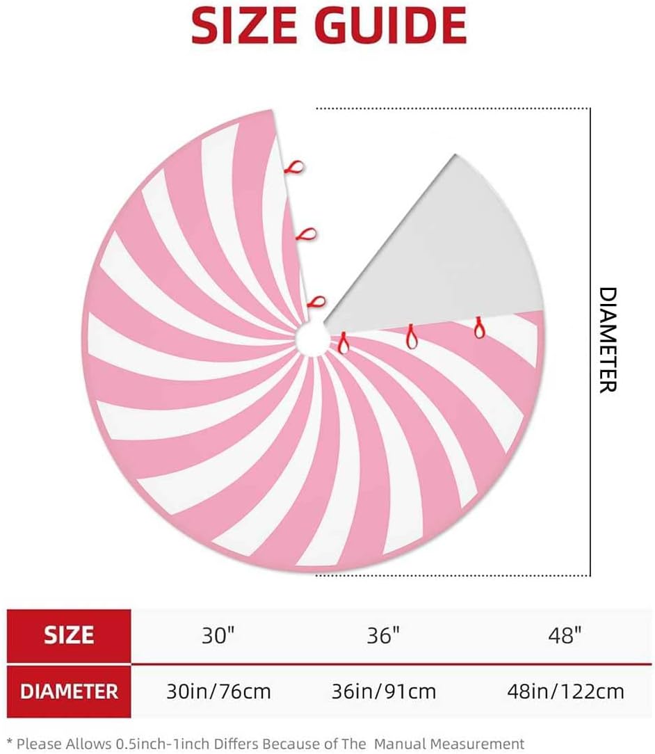 Swirl Stripe Christmas Tree Skirt 48 inches Sweet Candy Cane Pink Christmas Decorations Xmas Tree Mat Holiday Party Home Decorations (Pink, 48in)