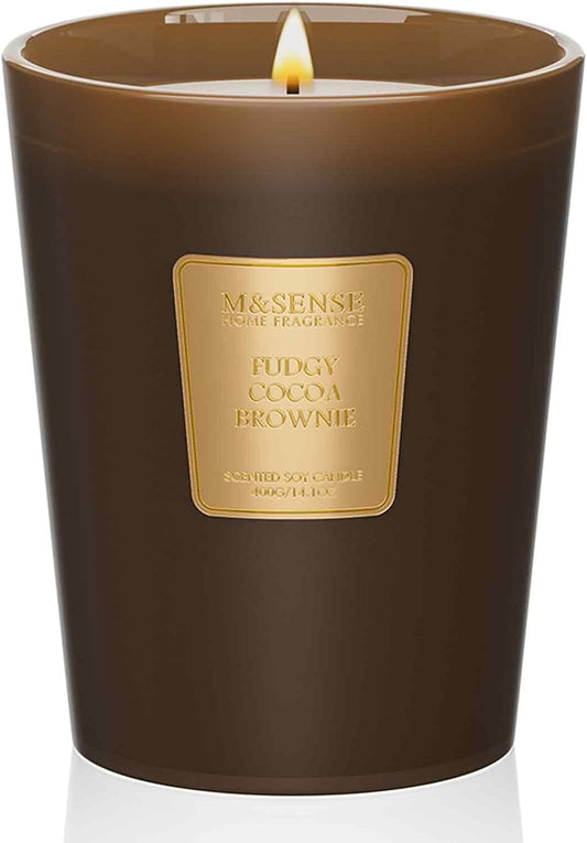 M&SENSE Fudgy Cocoa Brownie Scented Candle Home Decor, Natural Soy Wax,4.1oz 60 Hours Long Lasting Slow Burning, Aromatherapy Candle for Stress Relief