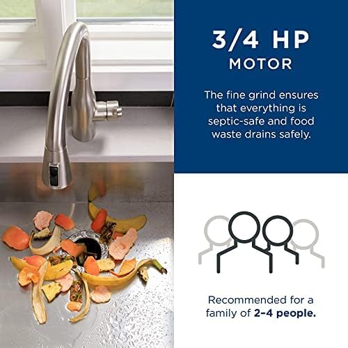 GE Disposall Continuous Feed 3/4 Horsepower Motor Garbage Disposer, Good for Grinding: Vegetable Peels & Small Bones, Easy Install Kit, Non-Corded, Recommended for 2-4 Person Homes, GFC720N
