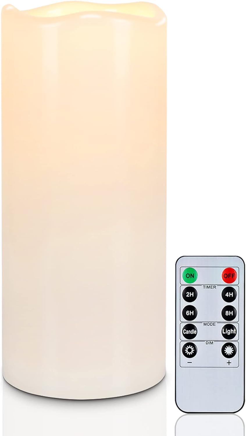 5plots 4" x 10" Single Waterproof Outdoor Flameless Candles, Battery Operated Flickering LED Pillar Candles with Remote and Timers for Indoor Outdoor Lanterns, Long Lasting, Large