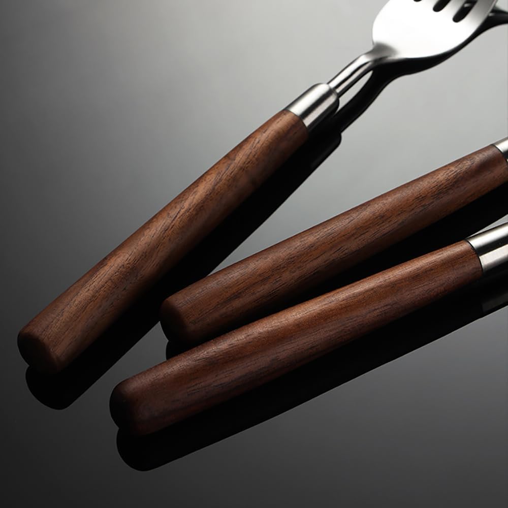 Wood Silverware Set for 6 GULSARAYI Cutlery Set 18/8 Stainless Steel Flatware Set with Walnut Handle 24 Piece Wooden Flatware Set Utensils Set for Home Kitchen Restaurant Forks Spoons And Knives Set