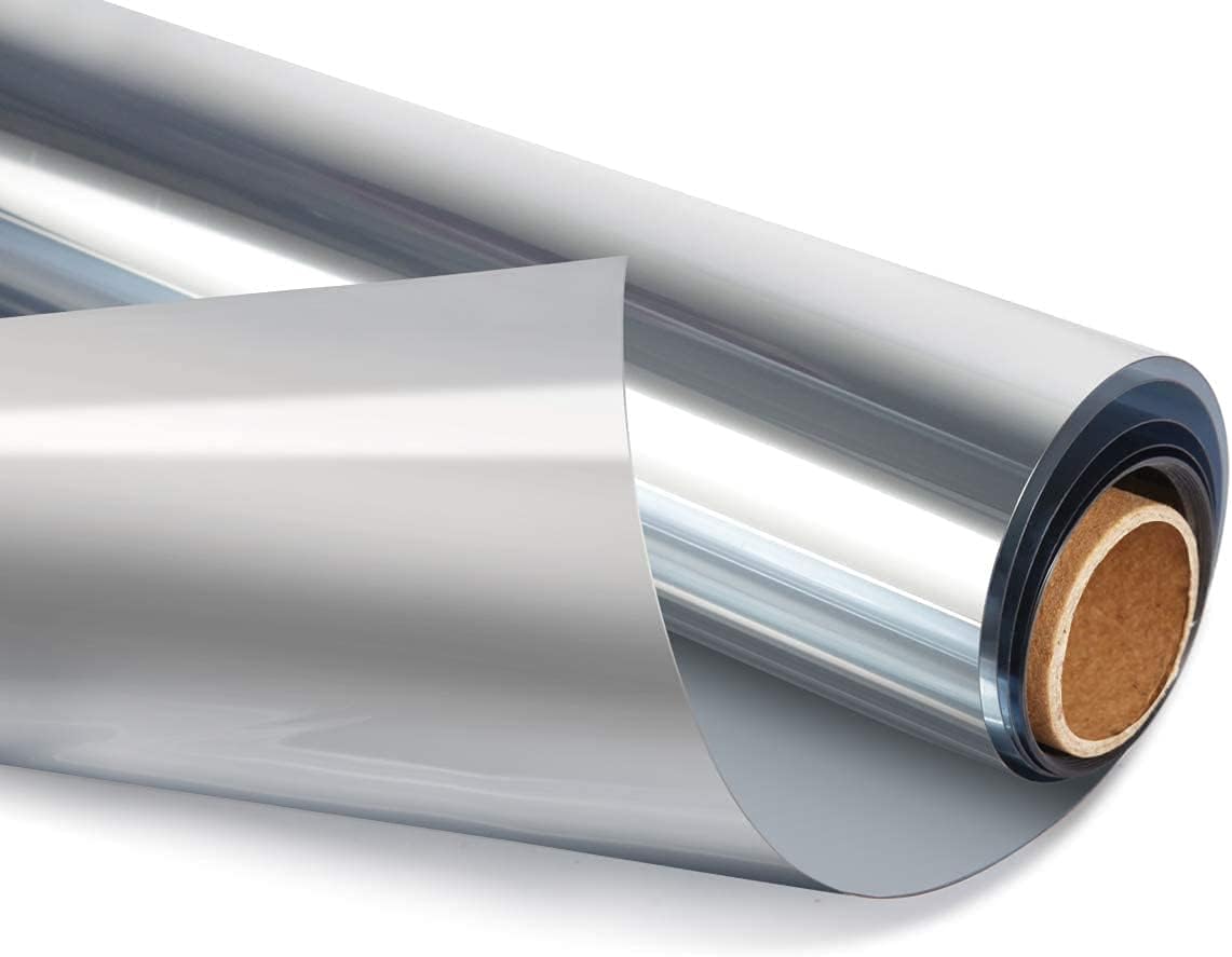 HIDBEA One Way Mirror Window Film Daytime Privacy, Reflective Window Tint for Home, Heat Control UV Blocking, Non-Adhesive Self Static Cling Window Sticker (Silver, 23.6 Inch × 6.5 Feet)