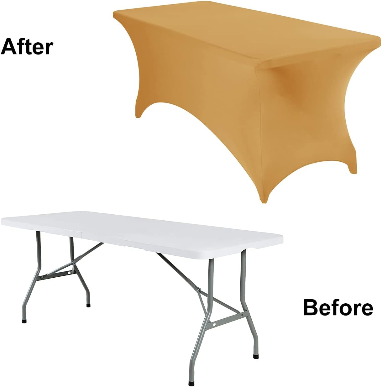 2Pack Spandex Waterproof Table Covers 6ft，Spandex 6ft Waterproof Table Cover for Party,Wedding, Banquet, and Events(Gold)
