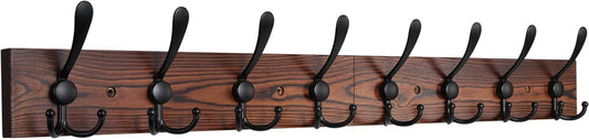 IBosins Wall Mounted Coat Rack, 31-2/5'' Long, Entryway Hanging Rack, Metal Wood Coat Hooks Rack with 8 Black Rustic Tri-Hooks Rail for Coat, Bag, Towel, Key, Hat, Umbrella