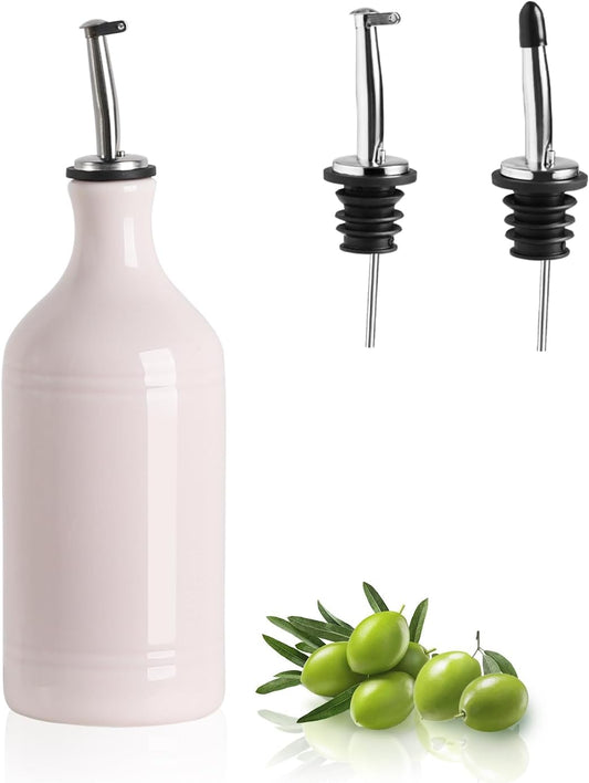 Sweejar Ceramic Olive Oil Dispenser Bottle, Opaque Oil Cruet Protects to Reduce Oxidation, Suitable for Storage Vinegar, Coffee Syrups & Other Liquids, Pack of 1, 15.5 Fl Oz (Rose Pink)