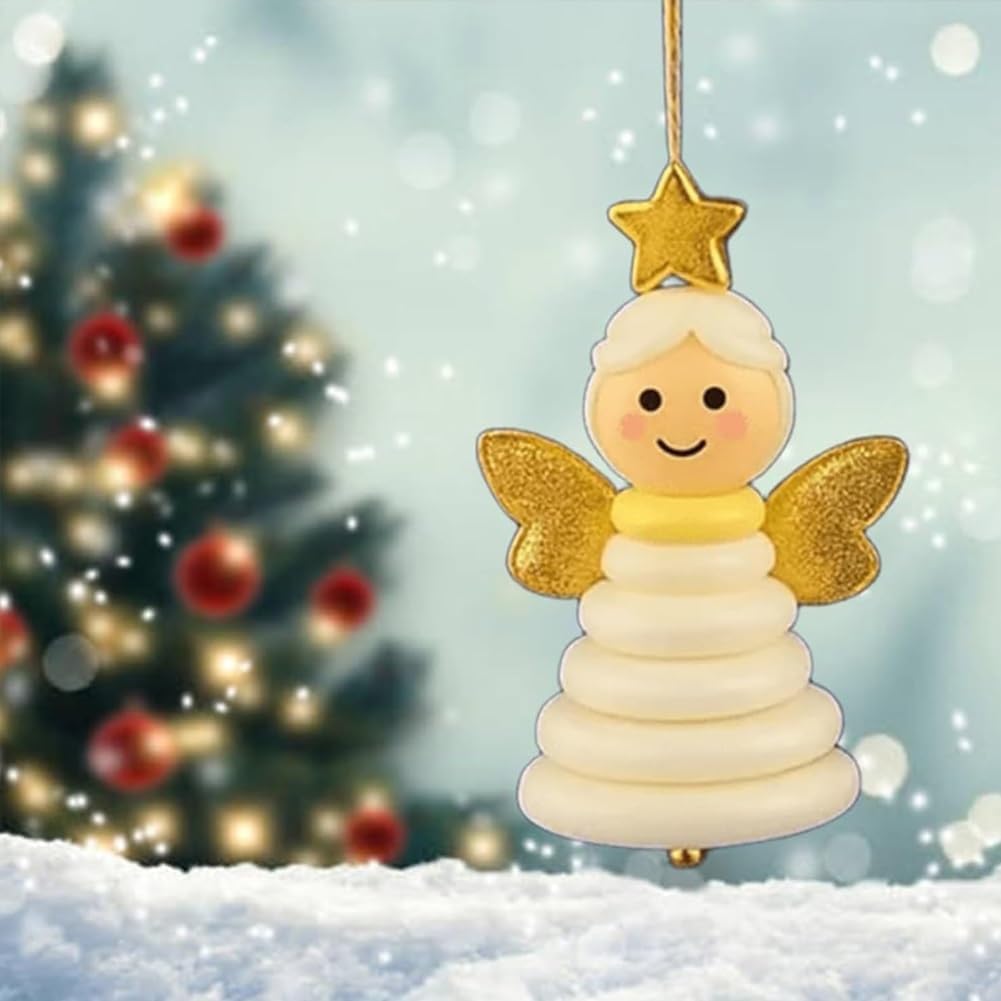 4pcs Button Christmas Tree Ornament Kits, Fun Holiday Decorations for All Ages, DIY Craft Buttons Kit with Christmas Snowman/Santa/Angel, Gifts for Xmas Tree Hanging Decorations (5PCS)