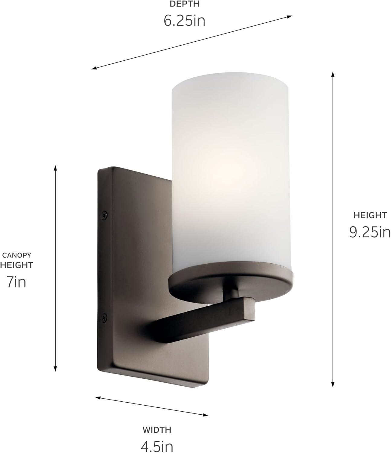 Kichler Crosby 9.25" 1 Light Wall Sconce with Satin Etched Cased Opal Olde Bronze®, 4.5"