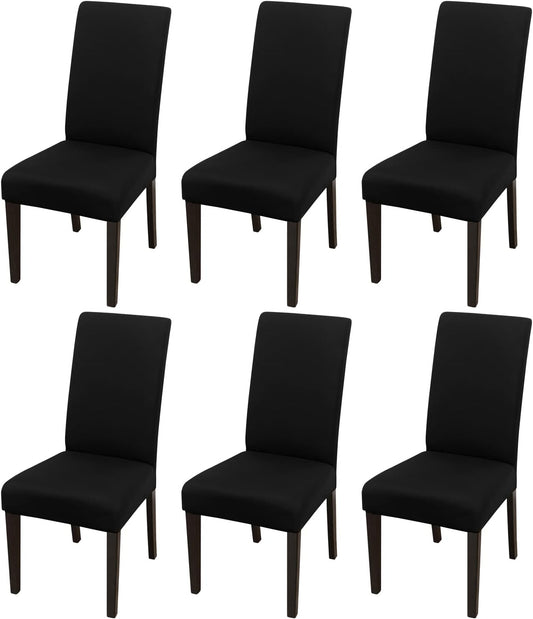 JQinHome 6 Pcs Dining Chair Slipcover,High Stretch Removable Washable Chair Seat Protector Cover for Home Party Hotel Wedding Ceremony (Black)