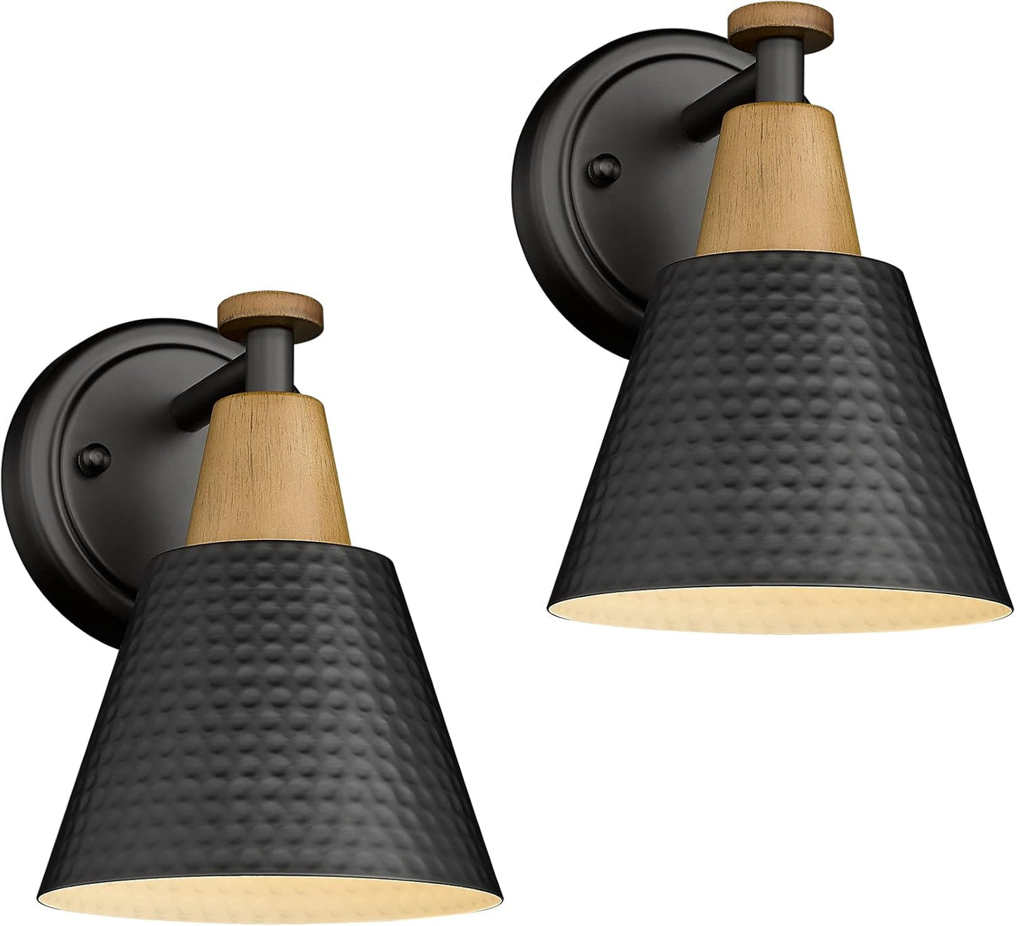 FEMILA Wall Sconces Set of 2, 1-Light Matte Black Bathroom Light Fixtures, Modern Single Vanity Light Wall Lamp with Hammered Metal Shade, 4FG59B-2 BK