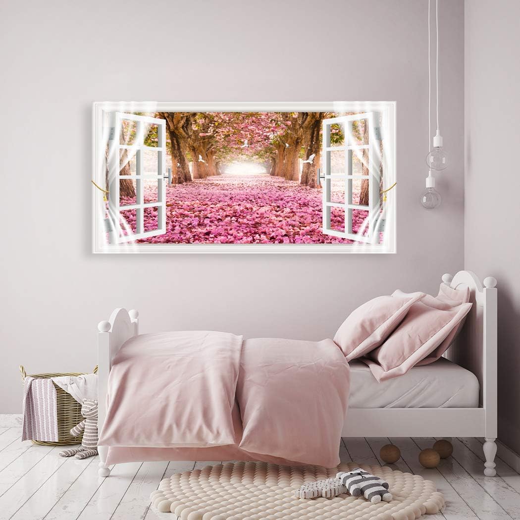 AH40162 Wall Art CanvasTrees and Pink Rose Paintings Printed Pictures Stretched and Framed Canvas Paintings Ready to Hang for Home Decorations Office Wall Decor Artwork