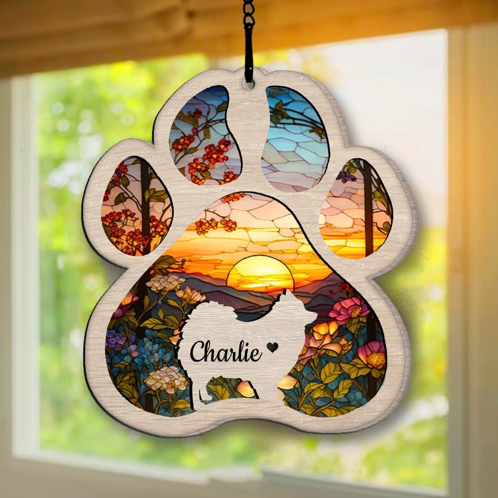 IZI POD Personalized Pomeranian Suncatcher Dog Memorial Gifts, Custom Pomeranian Ornament Christmas Tree, Pet Remembrance Gift, Loss of Dog Sympathy Gift, Pets Memorial Ornament, Pet Loss Suncatcher