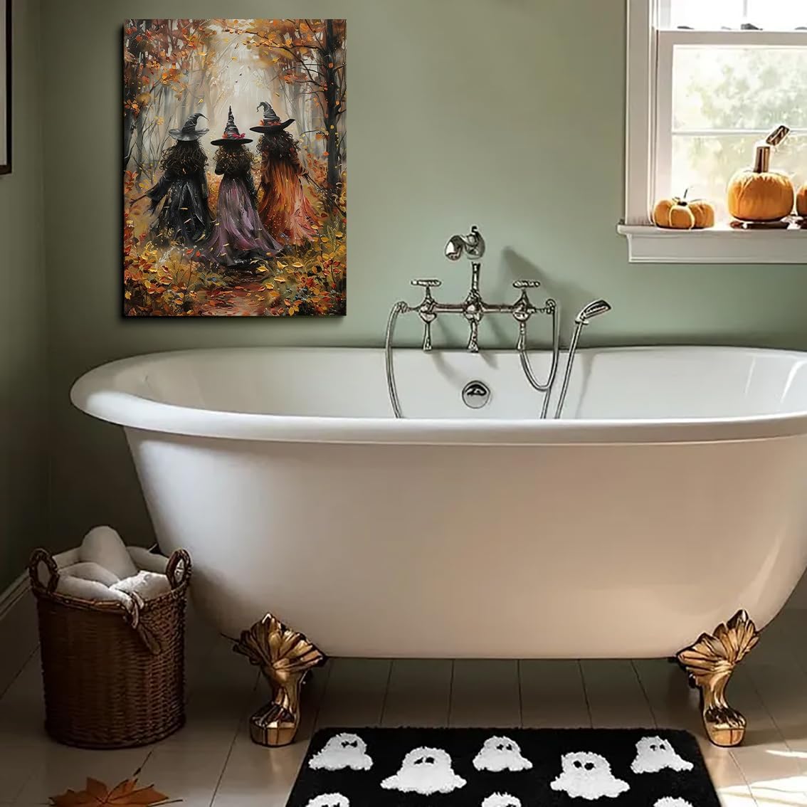 Generic Vintage Three Witches In The Forest Painting Witch Print Witchy Canvas Print Halloween Wall Art Halloween Decor Witch Poster Dark Academia Gothic Room Decor for Dorm Bedroom 12x16in Unframed